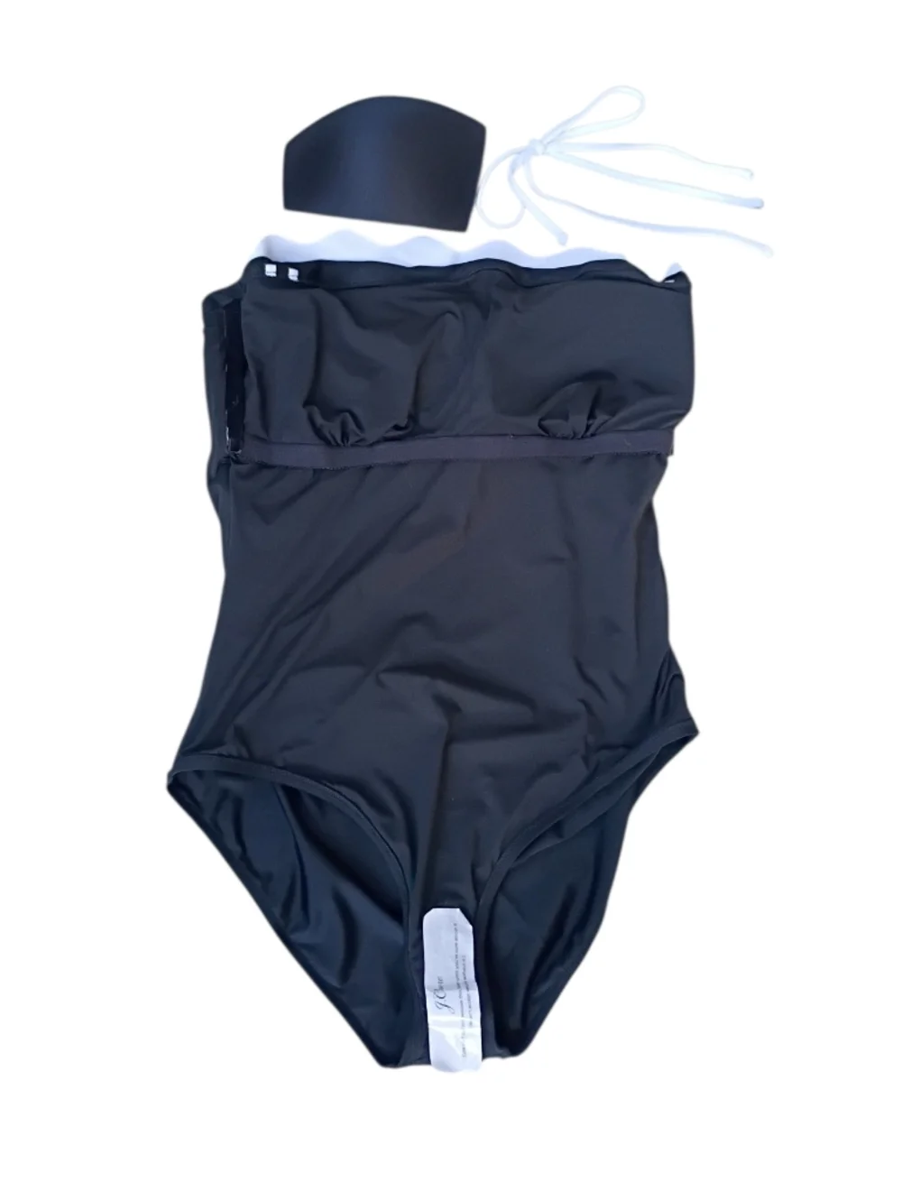 J. Crew 1-Piece Black Swimsuit with White Scallop Trim sz L NEW
